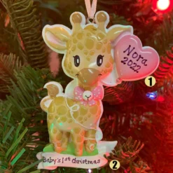 Giraffe Pink Balloon Personalized Christmas Ornament OR2236-F