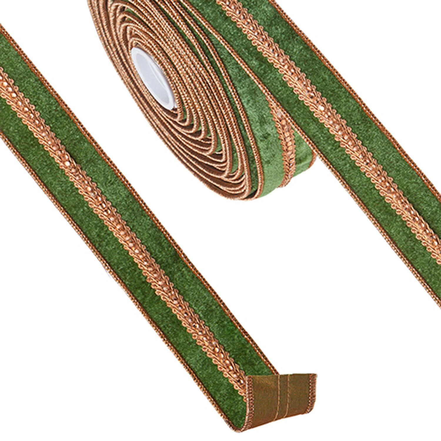 Raz 1.5" Green Velvet Christmas Ribbon With Gold Jewels R4227719 2 Raz 1.5" Green Velvet Christmas Ribbon With Gold Jewels R4227719 - Image 2