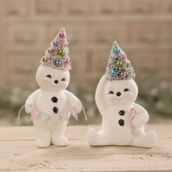 Bethany Lowe Set Of 2 Pastel Snowmen Christmas Figures