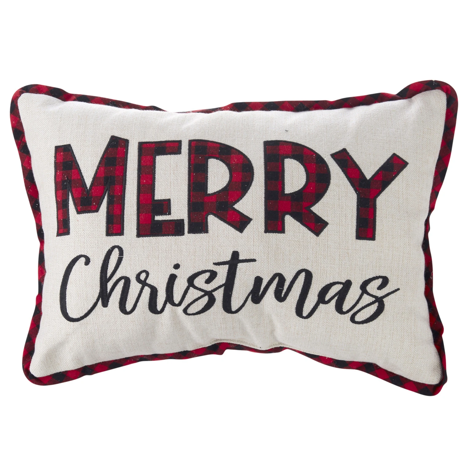 Raz 20" Black And Red Plaid Merry Christmas Pillow 4045028 1 Raz 20" Black And Red Plaid Merry Christmas Pillow 4045028