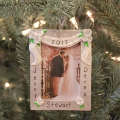 Silver And White Wedding Picture Frame Personalized Christmas Ornament PF958 -Xmas Ornaments Shop api48oszd 74875.1646091891