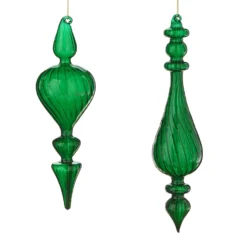 Raz 11.25" Green Finial Glass Christmas Ornament 4122879
