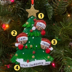 African American Christmas Tree Family Of 3 Personalized Christmas Ornament AA827-3