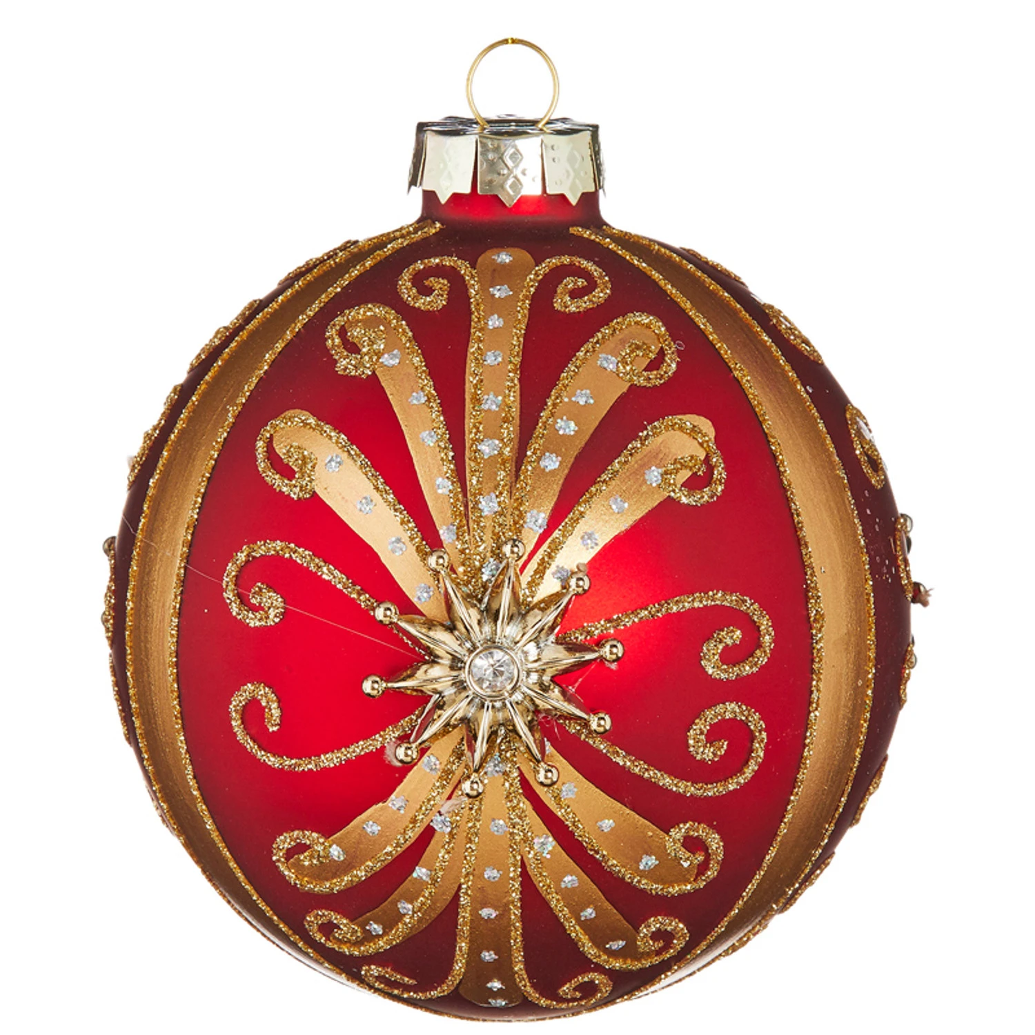 Raz 4" Red And Gold Jeweled Glass Christmas Ornament 4112511 2 Raz 4" Red And Gold Jeweled Glass Christmas Ornament 4112511 - Image 2