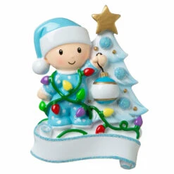 Baby Decorating A Tree Blue Personalized Christmas Ornament OR1847-B -Xmas Ornaments Shop api68g8vu 95811.1646091950