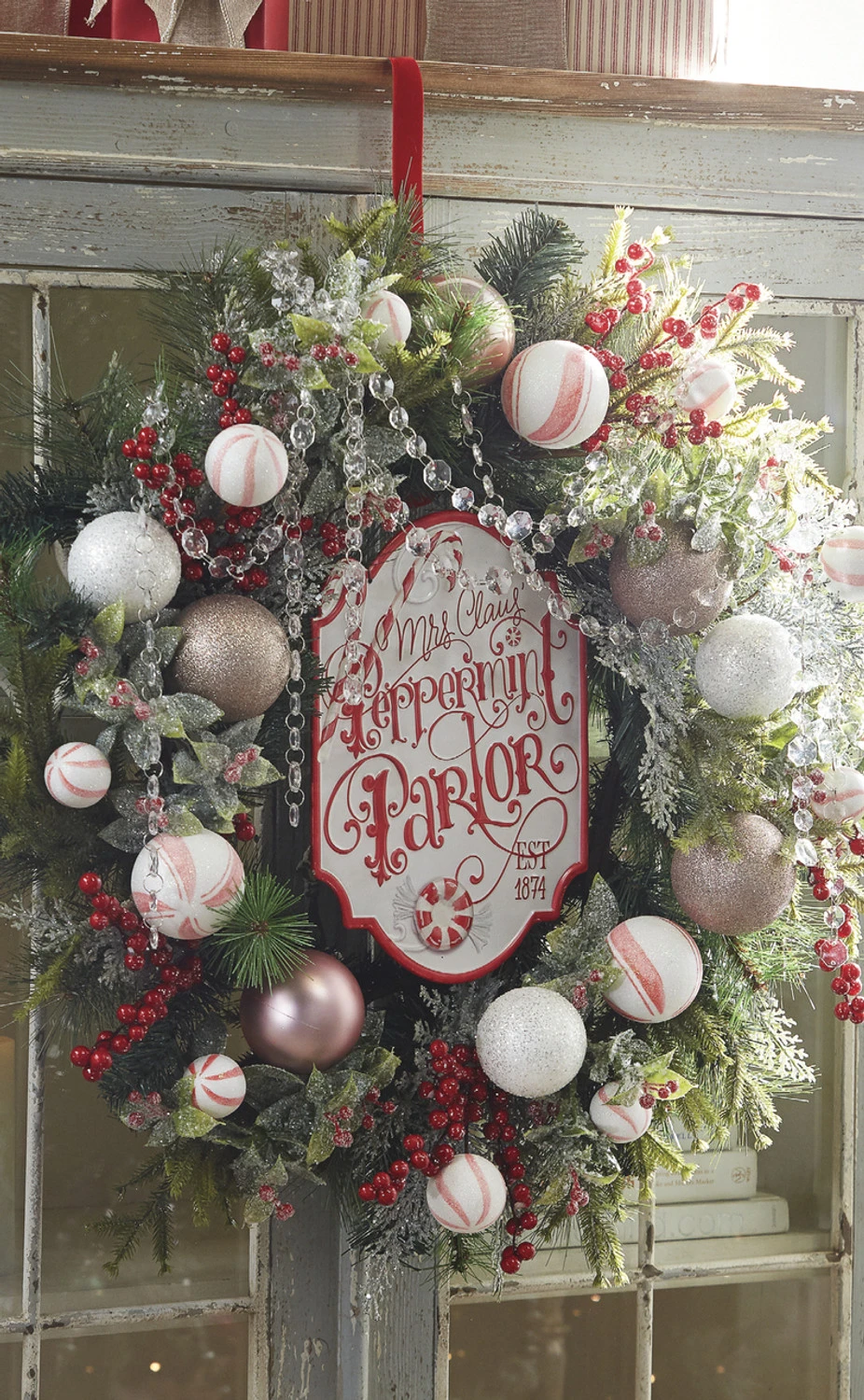 Raz 11.75" Peppermint Parlor Embossed Metal Christmas Sign 4111275 1 Raz 11.75" Peppermint Parlor Embossed Metal Christmas Sign 4111275