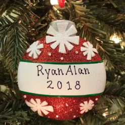 Red With Snowflakes Ball Personalized Christmas Ornament