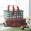Raz 10.5" Set Of 2 Metal Plaid Handled Picnic Basket Christmas Decoration 4111234