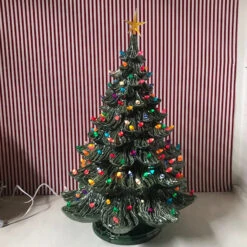 Large Lighted Green Ceramic Christmas Tree 23"