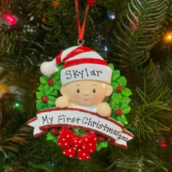 Baby In A Red And Green Wreath Personalized Christmas Ornament OR1746-RG -Xmas Ornaments Shop apidadmr6 49618.1646091874