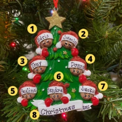 African American Christmas Tree Family Of 7 Personalized Christmas Ornament AA827-7