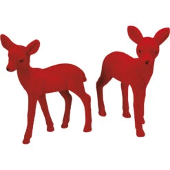Primitives By Kathy 6" Red Velvet Flocked Deer Christmas Figures Set Of 2 107781
