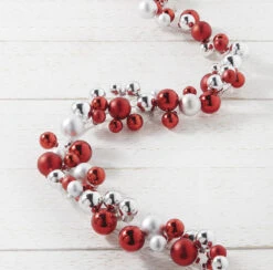 Raz 6' Silver And Red Ball Ornament Christmas Garland G4102392