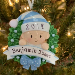 Blue Baby Boy In Wreath Personalized Christmas Ornament OR1746-B -Xmas Ornaments Shop apidzngnn 67751.1646091886