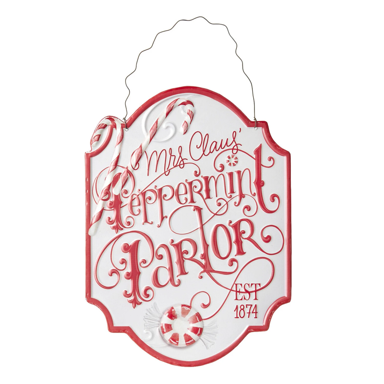 Raz 11.75" Peppermint Parlor Embossed Metal Christmas Sign 4111275 2 Raz 11.75" Peppermint Parlor Embossed Metal Christmas Sign 4111275 - Image 2