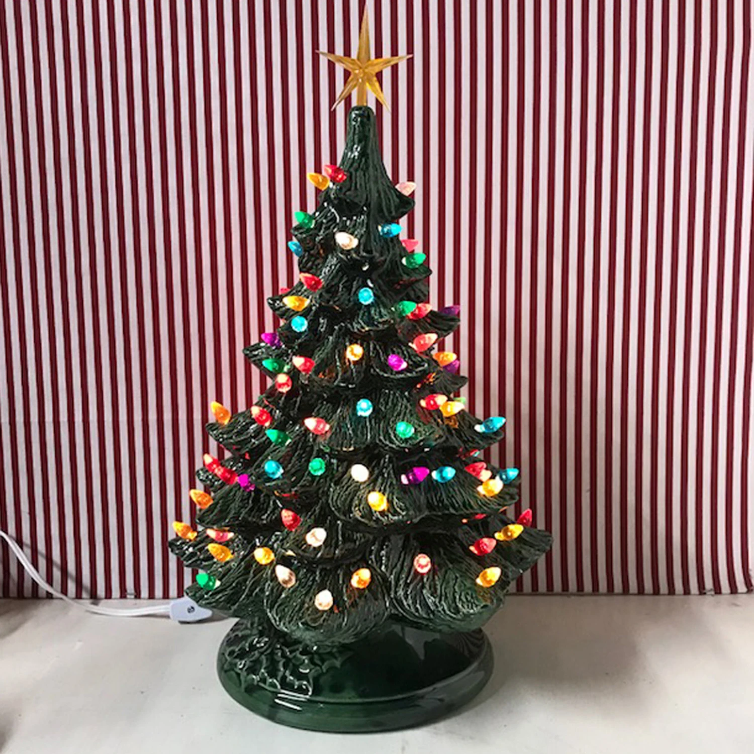 MediumLighted Green Ceramic Christmas Tree 17" 1 MediumLighted Green Ceramic Christmas Tree 17"