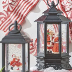 Raz 10" Santa And Mrs. Claus Musical Lighted Water Globe Christmas Lantern 4115573
