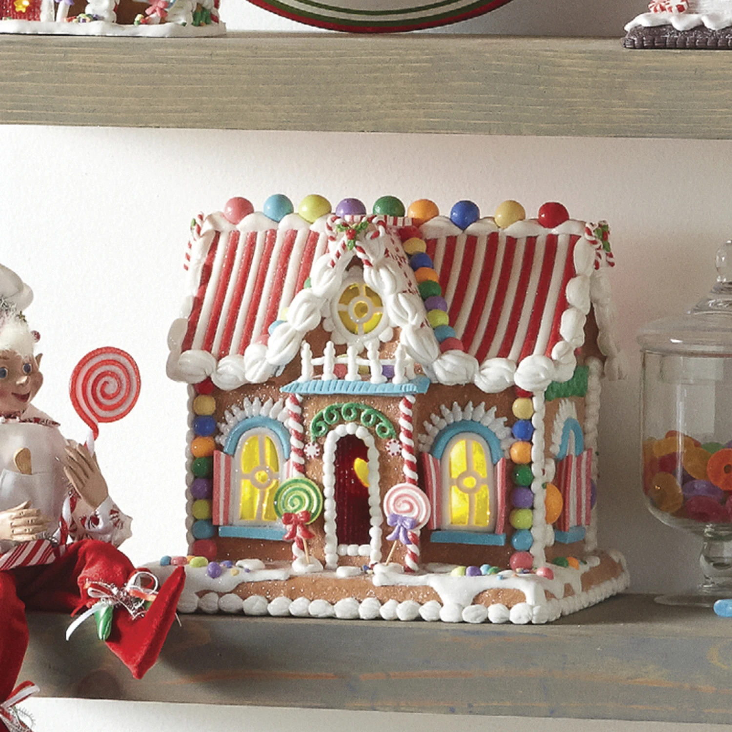 Raz 11" LED Lighted Rainbow Candy Christmas Gingerbread House 4019083 1 Raz 11" LED Lighted Rainbow Candy Christmas Gingerbread House 4019083
