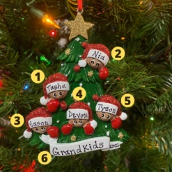 African American Christmas Tree Family Of 5 Personalized Christmas Ornament AA827-5
