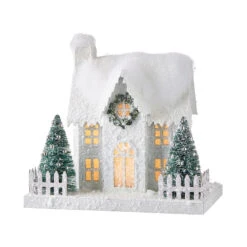 Raz White Flocked LED Lighted Battery Operated Christmas House -Xmas Ornaments Shop apiiu9mme 84096.1646091954