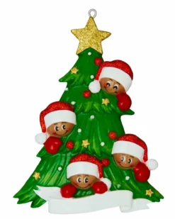 African American Christmas Tree Family Of 4 Personalized Christmas Ornament AA827-4 -Xmas Ornaments Shop apiiwarz4 52268.1646091927