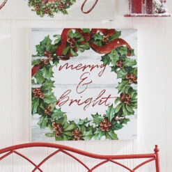 Raz 20" Merry And Bright Wooden Wall Art Christmas Sign 4116219