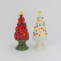 12.9" Battery Operated Red And Green Or White Ceramic Christmas Tree Figure 2598020