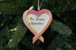 Breast Cancer Ribbon Heart Personalized Christmas Ornament