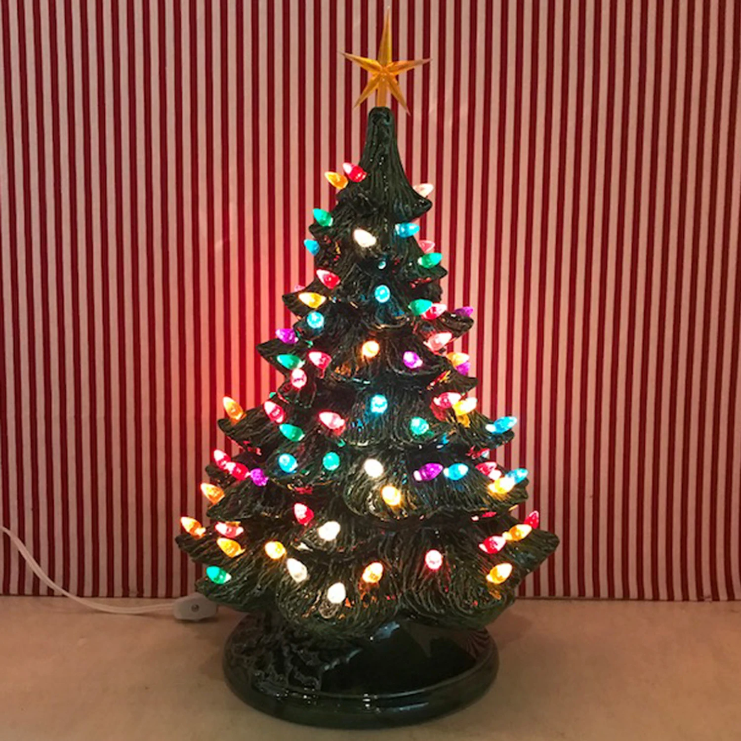 MediumLighted Green Ceramic Christmas Tree 17" 2 MediumLighted Green Ceramic Christmas Tree 17" - Image 2