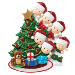 Family Of 6 Around The Christmas Tree Personalized Ornament OR1789-6 -Xmas Ornaments Shop apilwdigy 69567.1646091908