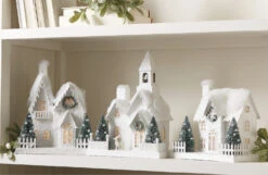 Raz White Flocked LED Lighted Battery Operated Christmas House