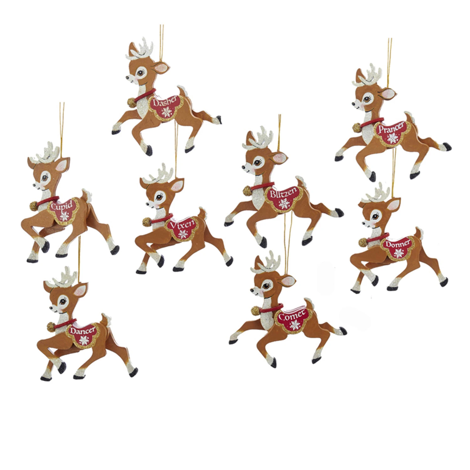 Kurt Adler 4" Wooden Santa's Reindeer Christmas Ornament Set Of 8 C6875 1 Kurt Adler 4" Wooden Santa's Reindeer Christmas Ornament Set Of 8 C6875