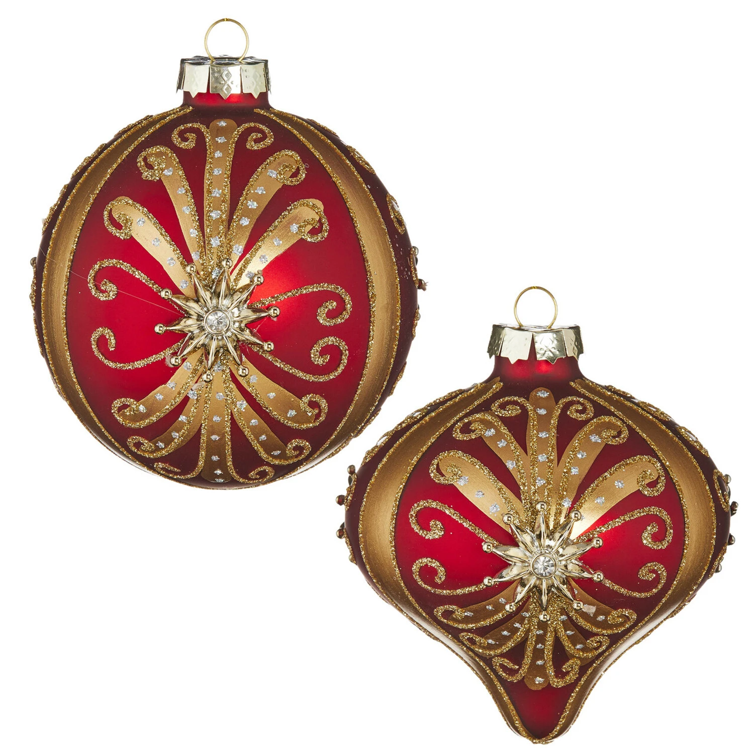 Raz 4" Red And Gold Jeweled Glass Christmas Ornament 4112511 1 Raz 4" Red And Gold Jeweled Glass Christmas Ornament 4112511