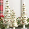 Raz 13.25" Set Of 3 Holly Patterned Jeweled Glass Christmas Tree Figure 4122863
