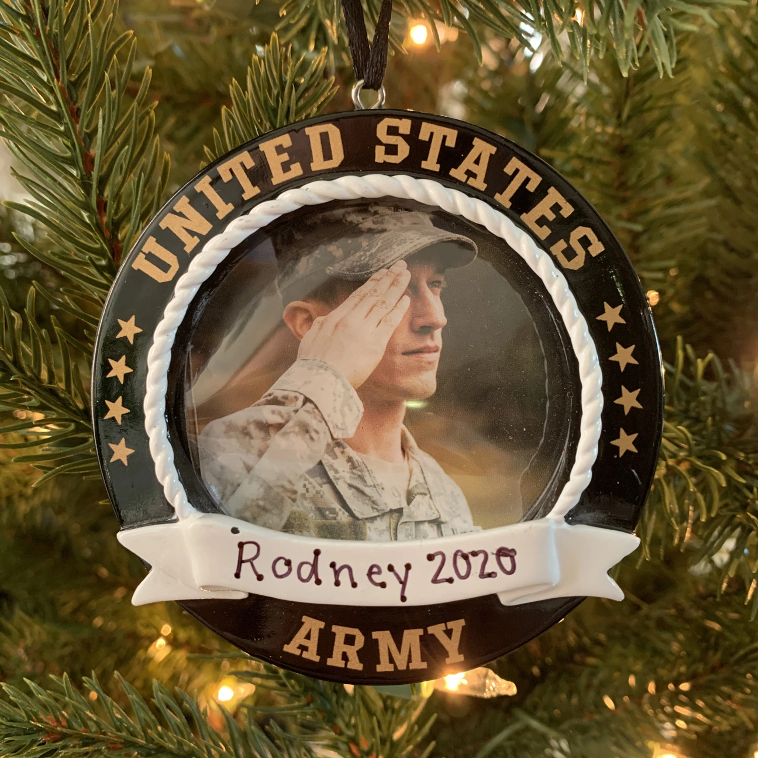 Personalized Black Army Frame Christmas Ornament 2 Personalized Black Army Frame Christmas Ornament - Image 2