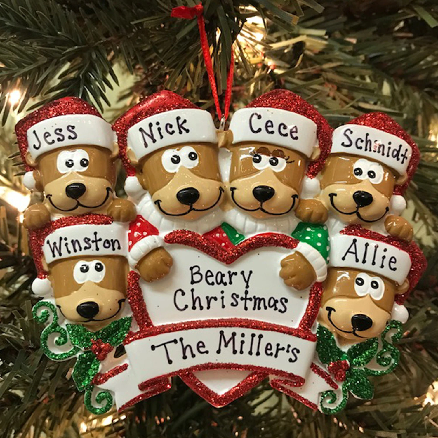 Bear Family Of 6 With Heart Personalized Christmas Ornament 1 Bear Family Of 6 With Heart Personalized Christmas Ornament