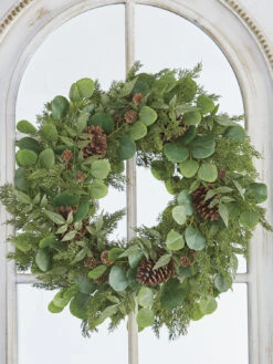 Raz 27" Iced Mixed Greenery, Eucalyptus And Pinecone Christmas Wreath W4102617