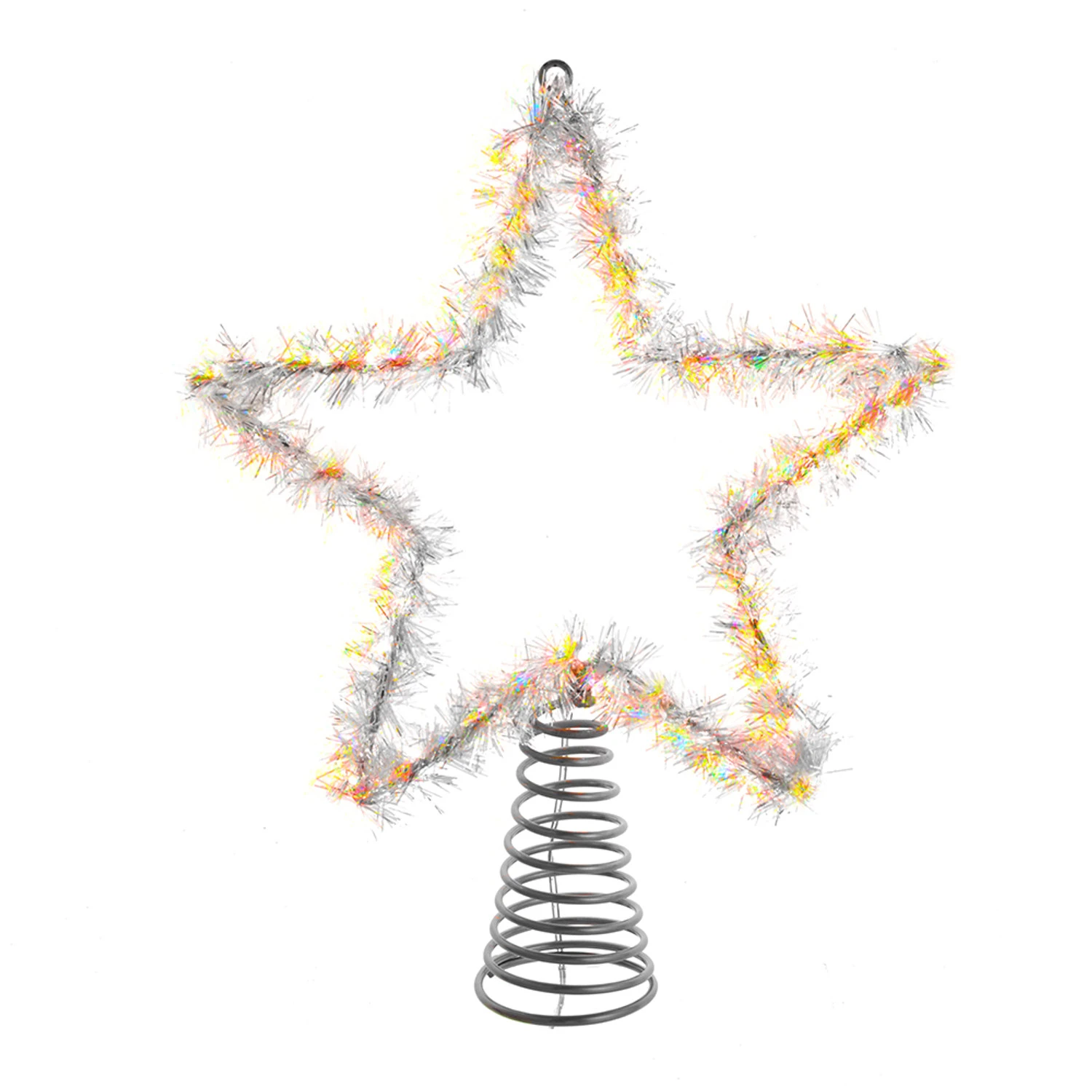 Kurt Adler 12.2" LED Lighted Warm White Silver Tinsel Star Christmas Tree Topper AD1022WW 1 Kurt Adler 12.2" LED Lighted Warm White Silver Tinsel Star Christmas Tree Topper AD1022WW