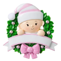 Pink Baby Girl In Wreath Personalized Christmas Ornament OR1746-P -Xmas Ornaments Shop apis3yjqu 73529.1646091884