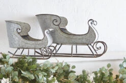 Raz 16.5" & 24.5" Galvanized Distressed Metal Sleighs Set Of 2 Christmas Decoration 4128884