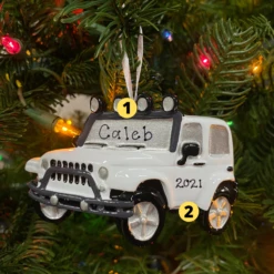 White Jeep 4X4 Personalized Christmas Ornament White OR1763-W