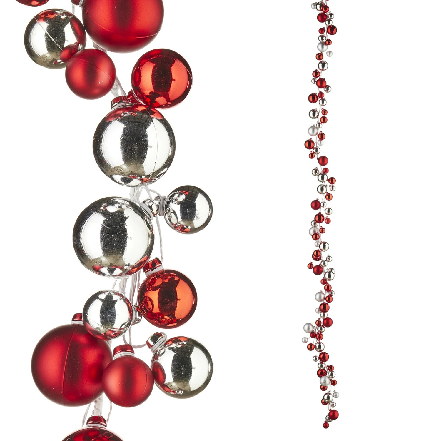 Raz 6' Silver And Red Ball Ornament Christmas Garland G4102392 2 Raz 6' Silver And Red Ball Ornament Christmas Garland G4102392 - Image 2