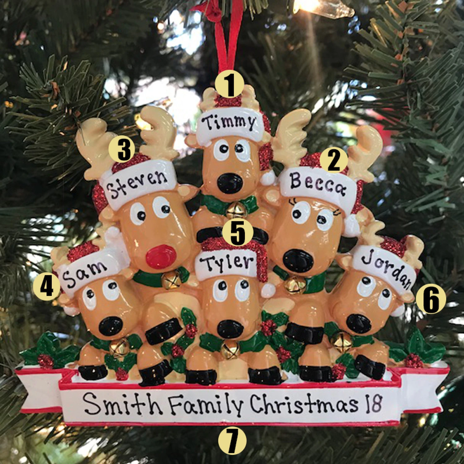 Reindeer Family Of 6 Personalized Christmas Ornament 2 Reindeer Family Of 6 Personalized Christmas Ornament - Image 2