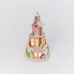 13.5" Battery Operated Lighted Claydough Pastel Tiered Gingerbread House Christmas Figure 2549820