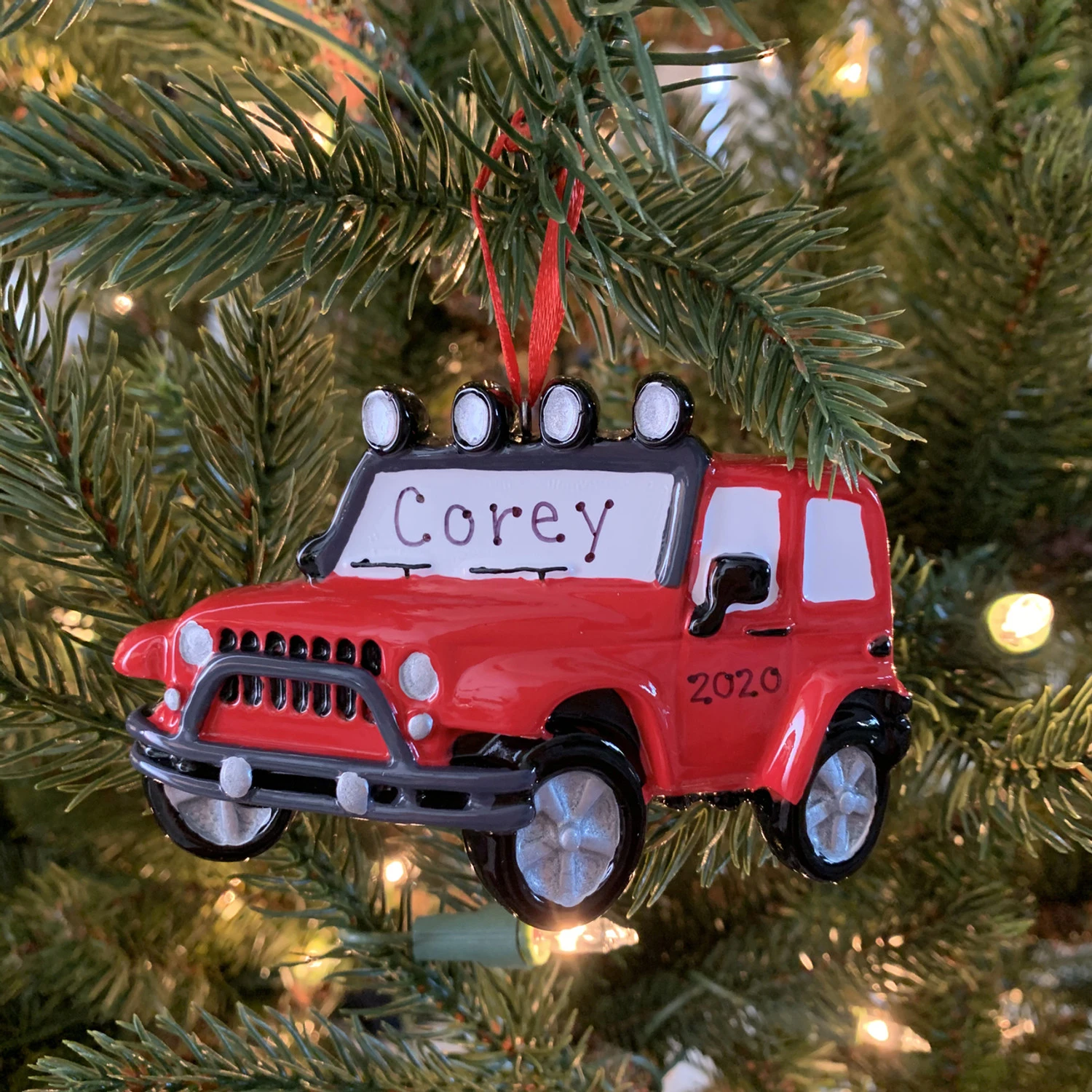 Red Jeep Personalized Christmas Ornament OR1763 2 Red Jeep Personalized Christmas Ornament OR1763 - Image 2