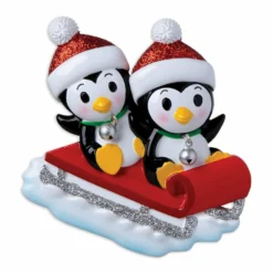 Penguin Couple On Red Sled Personalized Christmas Ornament OR1915-2 -Xmas Ornaments Shop apiussjvq 41584.1646091945