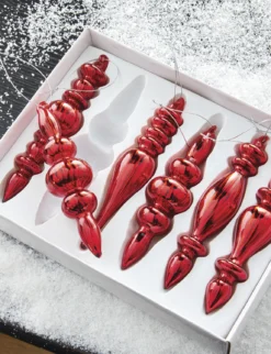 Raz 6.5" Box Of Red Finial Glass Christmas Ornaments 4122819
