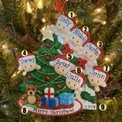 Family Of 7 Around The Christmas Tree Personalized Ornament OR1789-7