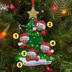 African American Christmas Tree Family Of 4 Personalized Christmas Ornament AA827-4