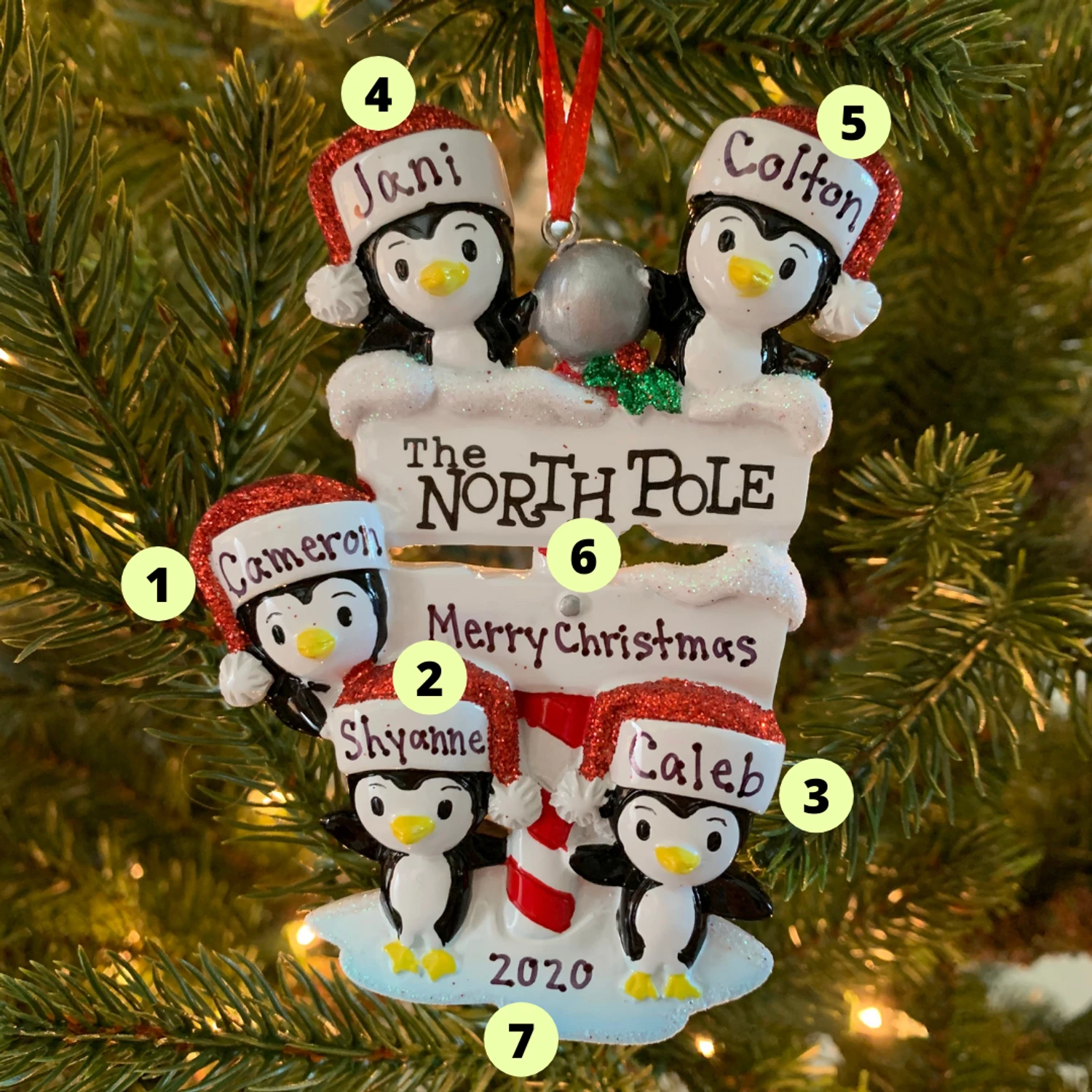 Penguin Family Of 5 At The North Pole Personalized Christmas Ornament OR1739-5 1 Penguin Family Of 5 At The North Pole Personalized Christmas Ornament OR1739-5